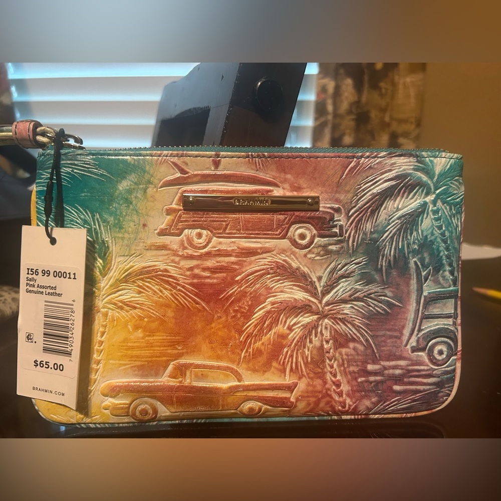 Brahmin Sally Copa Cabana Multicolor Embossed Leather Wristlet RARE